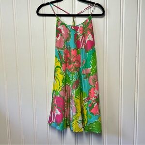 Lilly Pulitzer Silk Floral Slip Dress XS Pink Green Blue Spaghetti Strap Lined